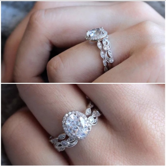 đNEWđ S925 SIMULATED HALO DIAMOND BRIDAL SET - Picture 2 of 8